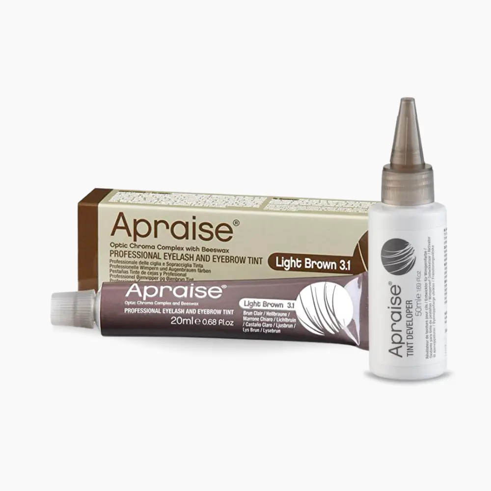Kit contendo um oxidante líquido da marca Apraise e uma tintura castanho claro da marca Apraise