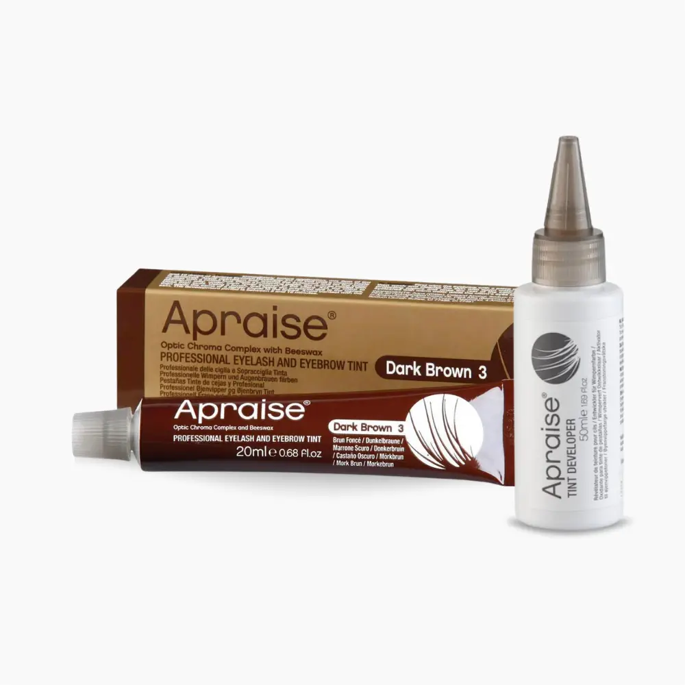 Kit contendo um oxidante líquido da marca Apraise e uma tintura castanho escuro da marca Apraise